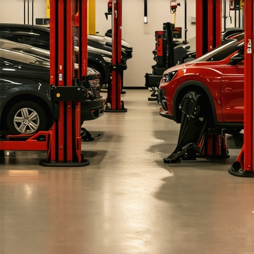 Technicians performing diagnostics on a car in a certified repair shop