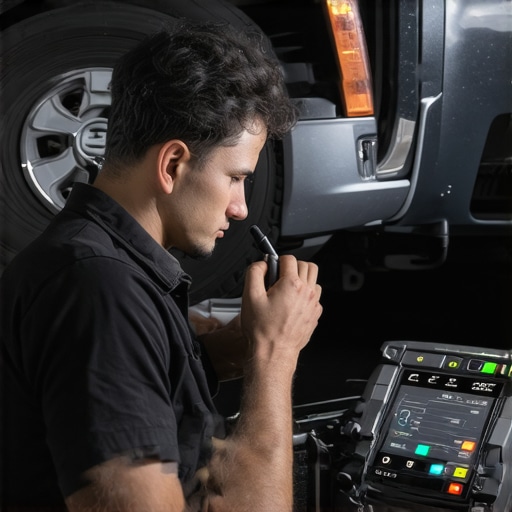 Technician diagnosing a hybrid vehicle using high-tech diagnostic tools