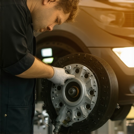 Technician inspecting car transmission in a professional garage
