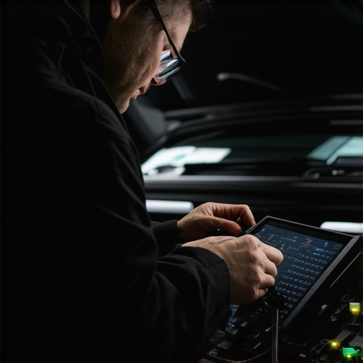 ASE-certified technician diagnosing a vehicle Technician using diagnostic tools on a modern vehicle's electronic system