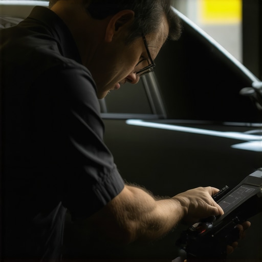 Advanced Diagnostic Tools for Hybrid Vehicles Automotive technician working with high-tech diagnostic equipment on hybrid car