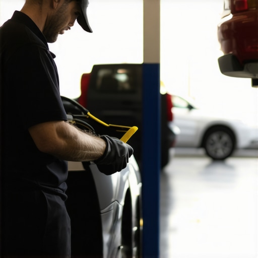Technician performing oil change at an ASE-certified service center.