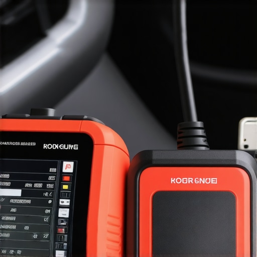 Close-up of a mechanic using a diagnostic scanner to check a vehicle's transmission system.
