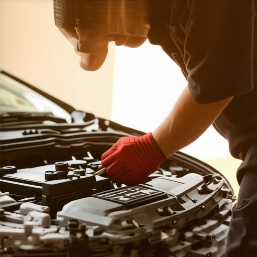Mechanic inspecting car engine with professional tools