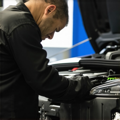 Mechanic inspecting a car engine in a certified service station