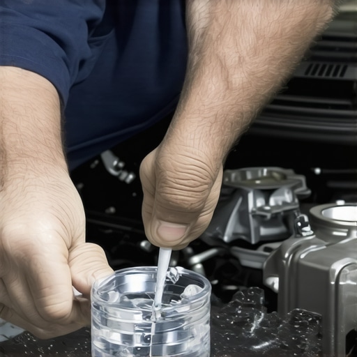 Mechanic inspecting transmission fluid dipstick in a car engine.