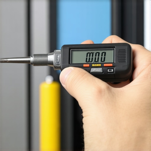 Close-up of a digital torque wrench calibration process ensuring accurate tightening in vehicle maintenance.