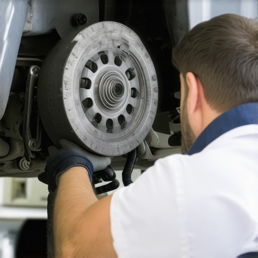 Mechanic inspecting transmission components during car maintenance