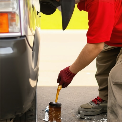 A mechanic draining transmission fluid from a vehicle using a drain pan and tools
