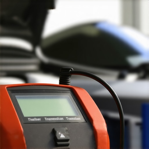 Transmission fluid tester and OBD-II scanner in a mechanic's hand for car maintenance