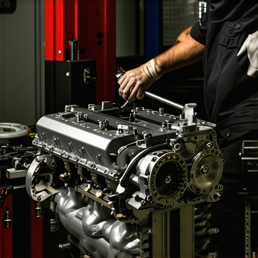 Mechanic in a workshop changing oil on a turbocharged vehicle, with focus on oil quality and tools.