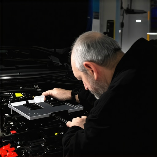 Mechanic analyzing car engine bay during routine service.
