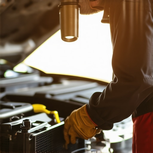 Mechanic draining oil and replacing filter during an oil change