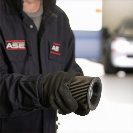 Mechanic checking oil filter to prevent engine rattling