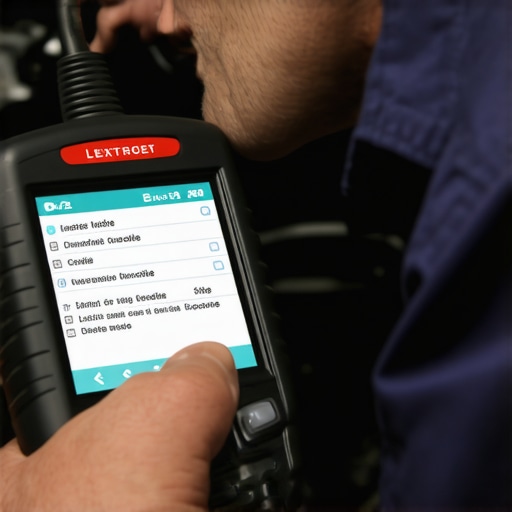 A mechanic scans vehicle transmission codes with a diagnostic tool connected under the hood.