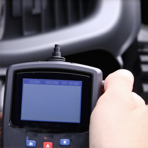A mechanic using a professional automotive diagnostic scanner to troubleshoot a vehicle's transmission system.
