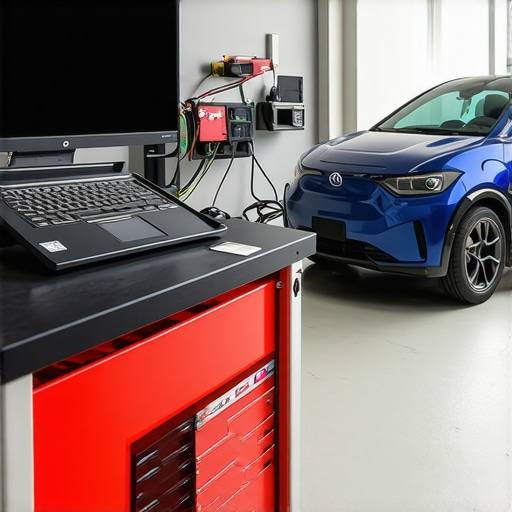 Modern diagnostic tools linked to a hybrid car for proactive maintenance.