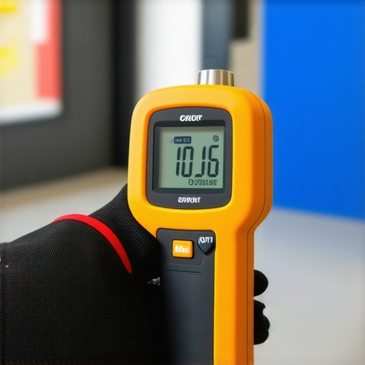 A person using a digital refractometer to test motor oil quality in a workshop
