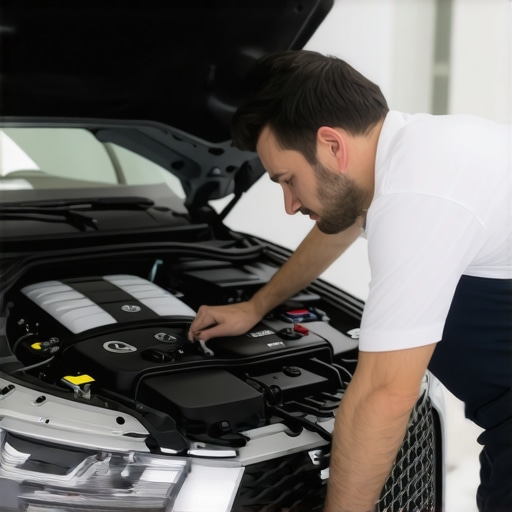 ASE-certified technician using diagnostic tools on a modern vehicle