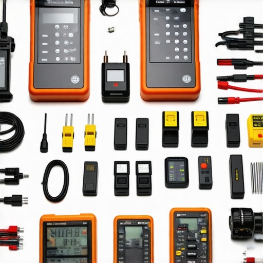 Diagnostic tools and equipment for car maintenance, including a scanner, multimeter, and transmission tester.