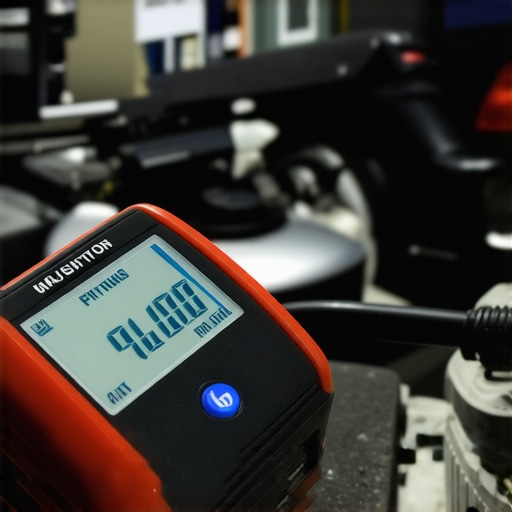 Person using a digital transmission fluid tester to check car fluid condition.