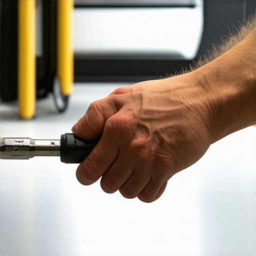 Mechanic adjusting a torque wrench during vehicle maintenance
