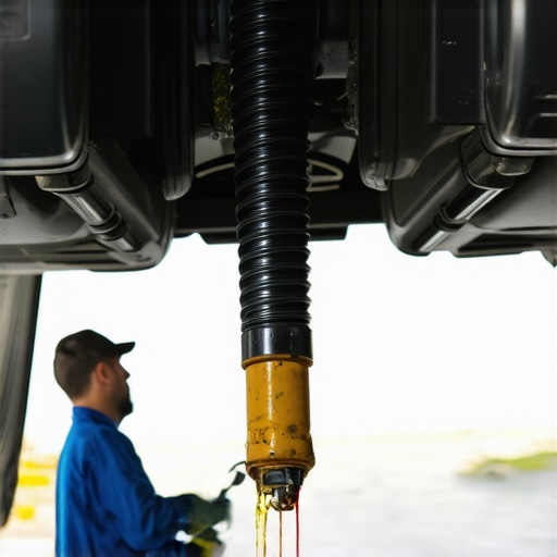 Close-up image of a leaking car strut showing greasy residue and oil leak signs.
