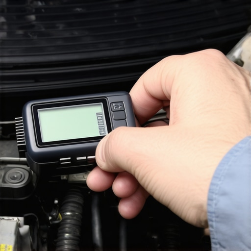 Mechanic connecting a diagnostic scanner to a car's engine for oil pressure diagnosis.