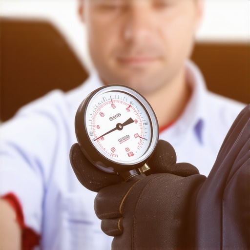 Mechanic checking oil pressure and diagnostics on a car engine.