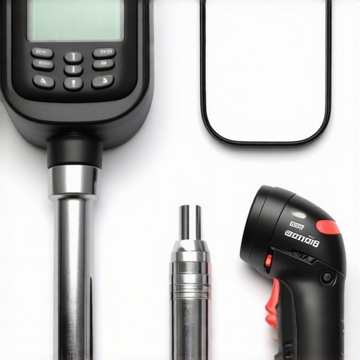 A mechanic's organized toolbox with digital diagnostic scanner, torque wrench, and inspection mirror.