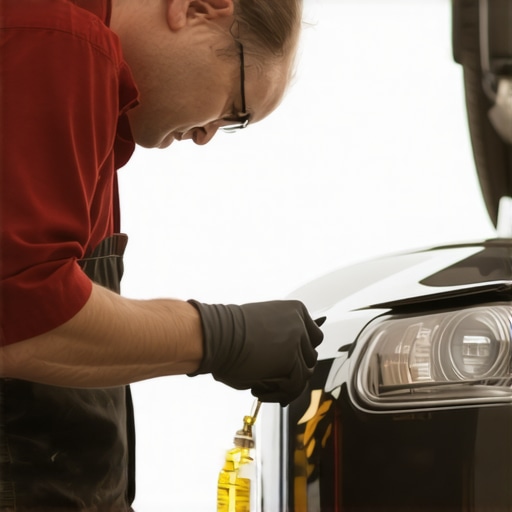 Mechanic inspecting vehicle fluids during maintenance