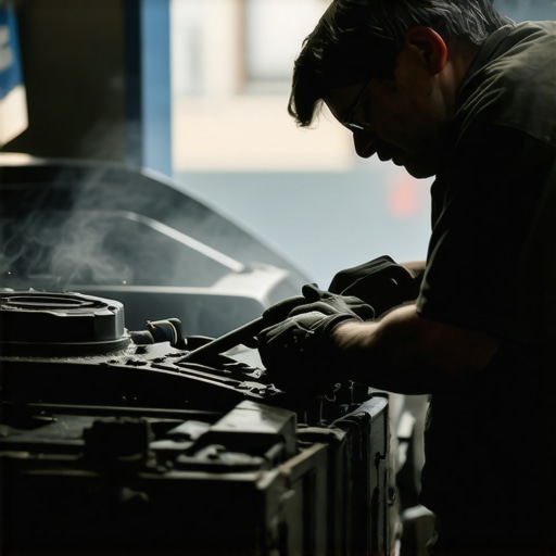 Mechanic cleaning the intake valves of a GDI engine with specialized tools