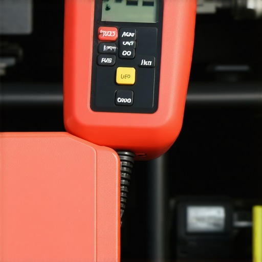A mechanic testing engine oil with a digital device during car service.