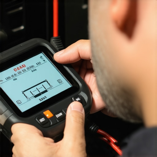 Advanced Automotive Diagnostic Tool in Use Technician using an automotive scan tool to diagnose vehicle issues