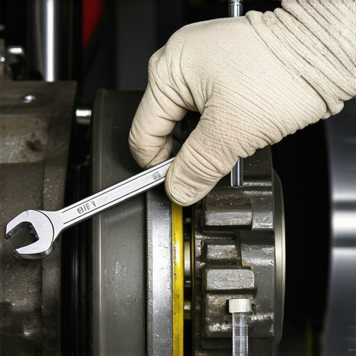 Technician bleeding brake lines with tools and transparent tube in an auto repair shop.