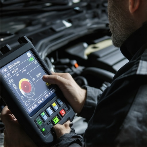 Diagnostic Scanner in Action A mechanic analyzing vehicle sensor data with a diagnostic scanner