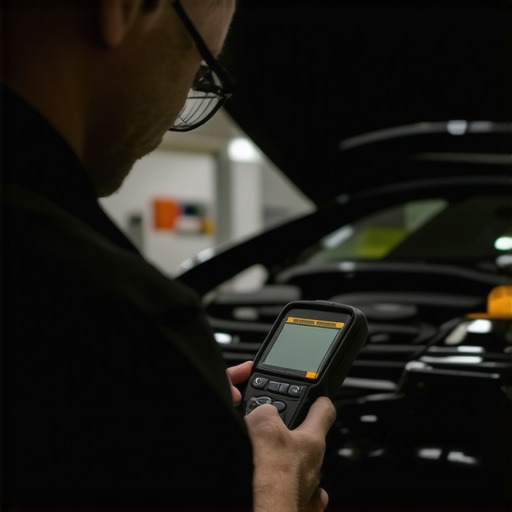 Technician performing advanced diagnostics with a professional scanner.