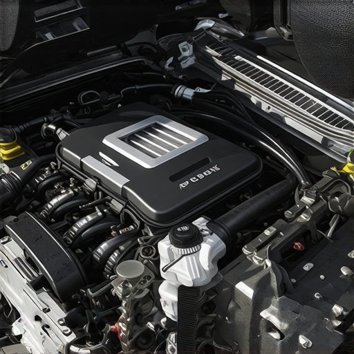 Close-up of car engine showing alternator and serpentine belt inspection
