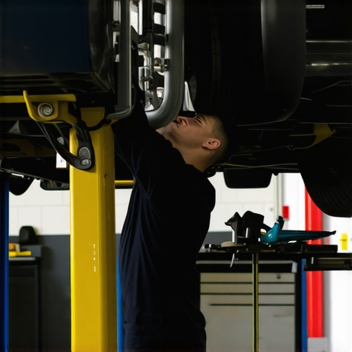 Mechanic working on a car's transmission system during fluid change.