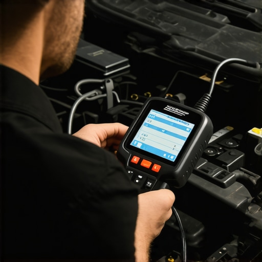 Mechanic scanning a car's onboard diagnostic system to identify engine issues