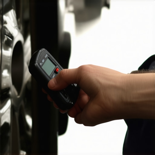 Mechanic testing a wheel speed sensor with a multimeter during auto repair process.