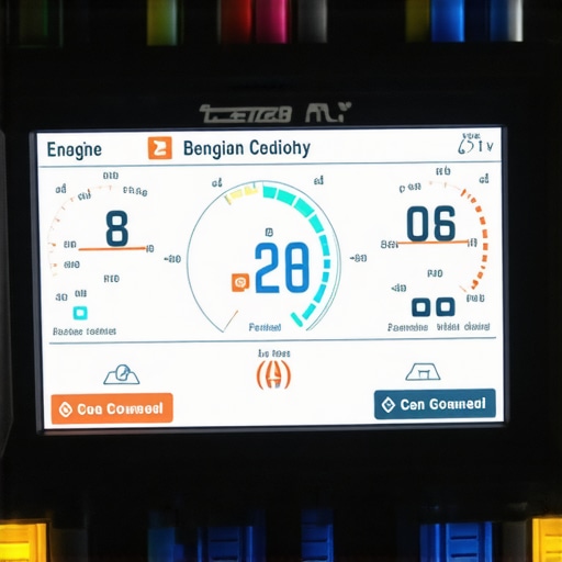 Technician using a scan tool on a vehicle's dashboard to diagnose engine and transmission issues
