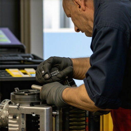 Mechanic performing engine compression test with tools in a garage