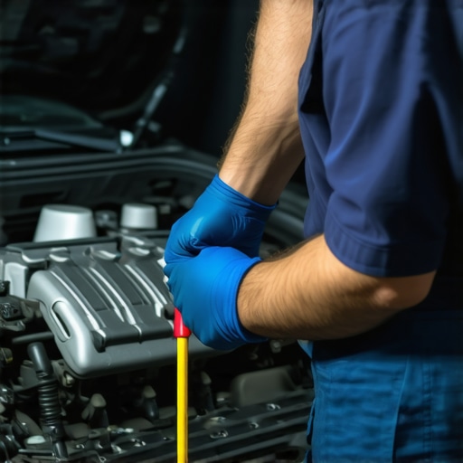 Mechanic analyzing transmission fluid condition with tools.
