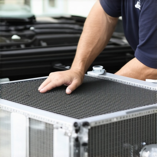 Mechanic checking radiator and cooling fans in a repair shop
