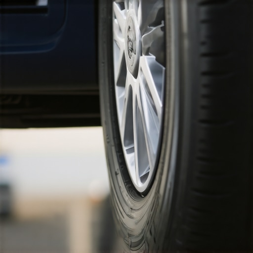 Mechanic inspecting car wheels and suspension Car wheel inspection in garage with mechanic