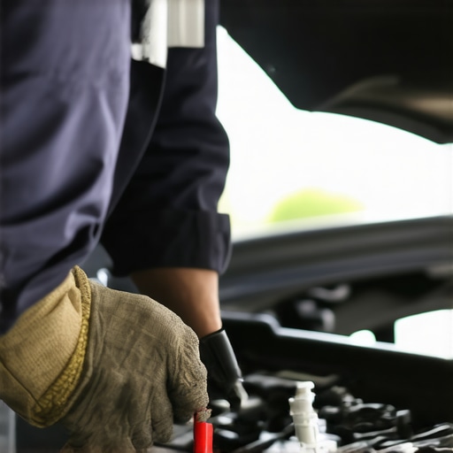 Mechanic inspecting transmission dipstick in a workshop.