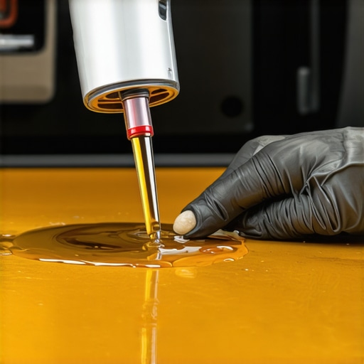 Mechanic checking transmission fluid level with a dipstick