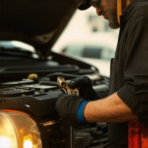 Transmission Inspection A technician checking a car's transmission fluid during maintenance.