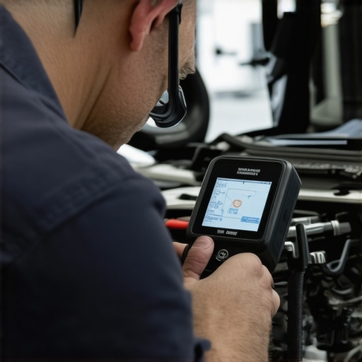 Mechanic inspecting engine with a portable digital inspection camera